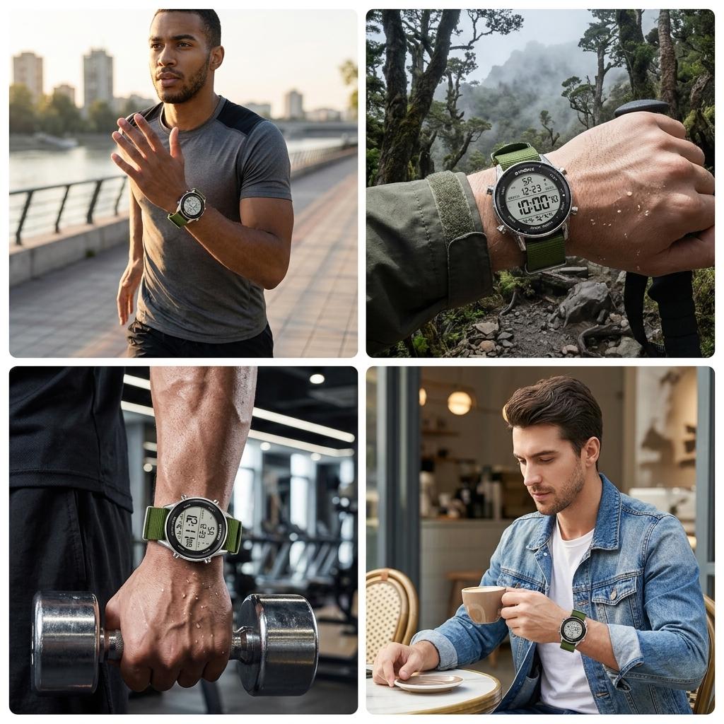 Waterproof Digital Watch Rugged for Hiking Men's Military Sport Wristwatch Nylon Canvas Strap Stopwatch Backlight Durable