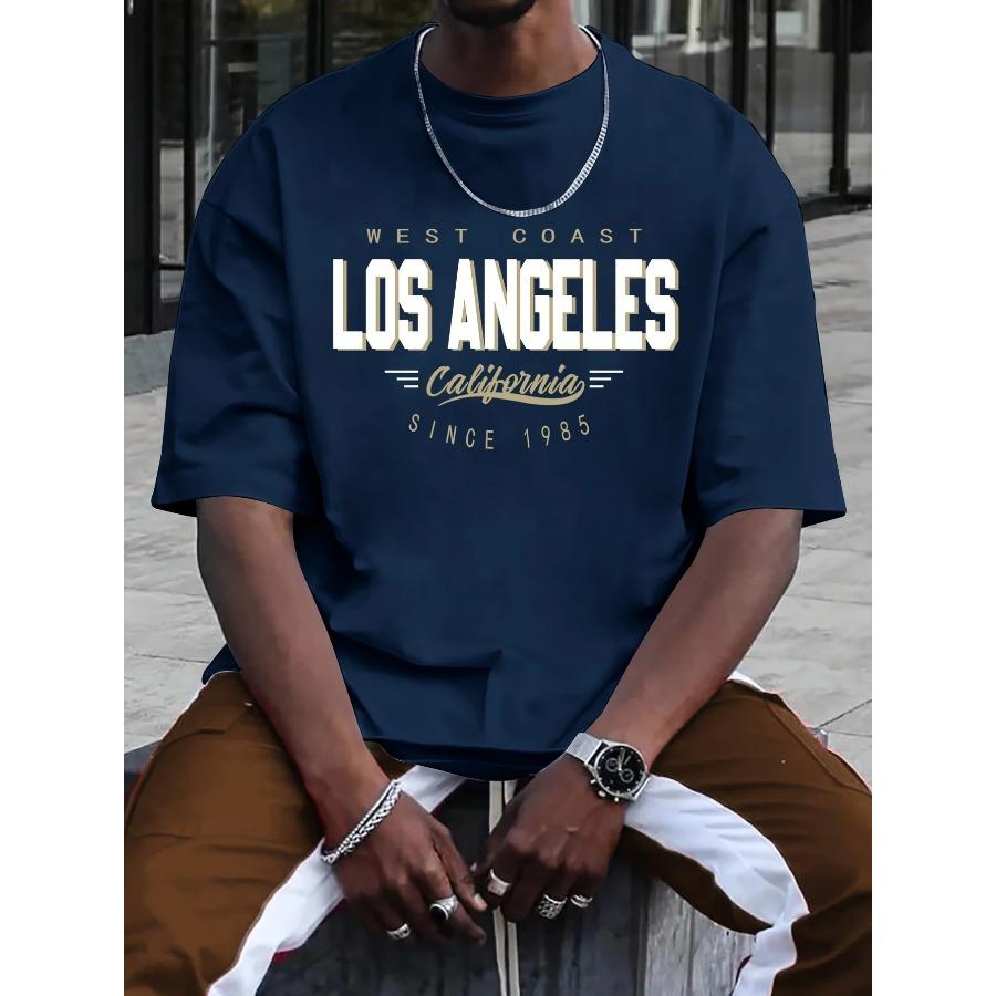 Хлопковая летняя мужская футболка из 100% хлопка, удобная, свободного покроя, большого размера, с принтом LOS ANGELES, с круглым вырезом и короткими рукавами