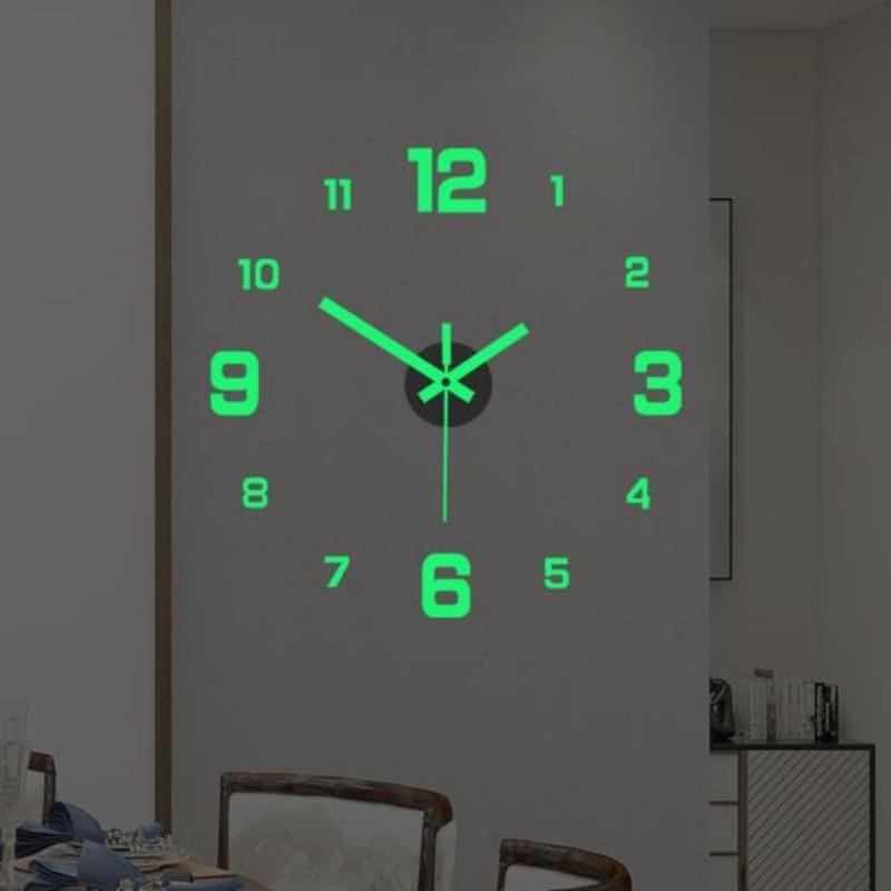 DIY Wall Clock Modern Large 3D Wall Clock Stickers Silent Frameless Clock Night Light Needles Ticking Clock
