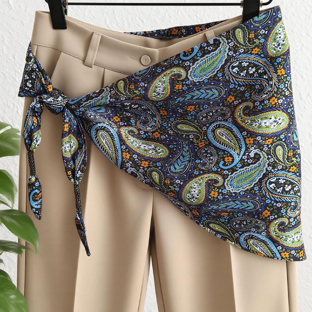Korean triangle scarf fart curtain women stacked wearing high-end silk scarves, new waist scarves with jeans, accessories, waist accessories