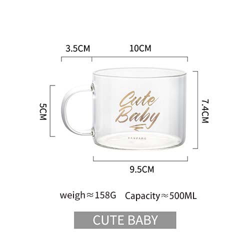 KEMORELA Креативный алфавит Стеклянная большая чашка для сока с ручкой Офисная чашка для чая Десертная чашка Чашка для овсянки Чашка для завтрака Стекло