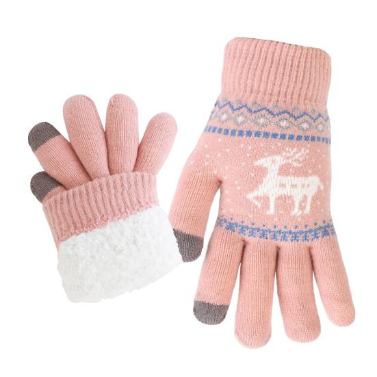 1 пара вязаных перчаток с оленями на всю длину пальцев для мужчин и женщин, сенсорные, зимние, теплые, толстые флисовые перчатки, уличные, для велоспорта, термоперчатки для холодной погоды