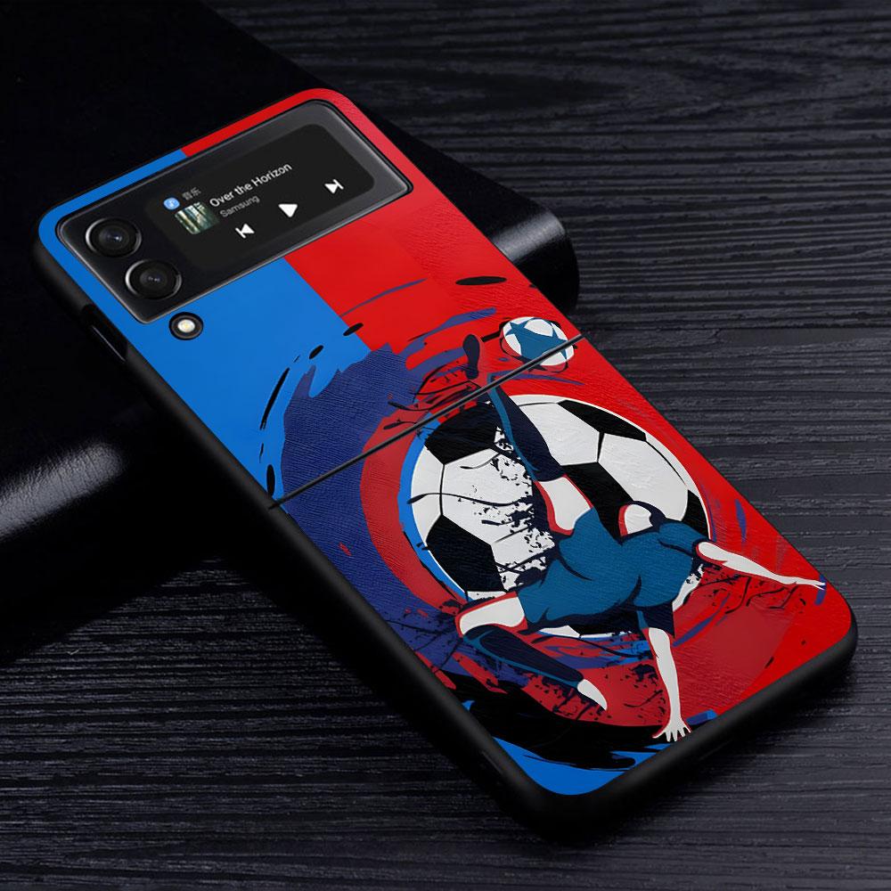 Football Sport Soccer Case for Samsung Galaxy Z Flip4 Flip3 5G PC Hard Cell Phone Shell Z Flip 4 3 Black Zflip4 Zflip3 Cover