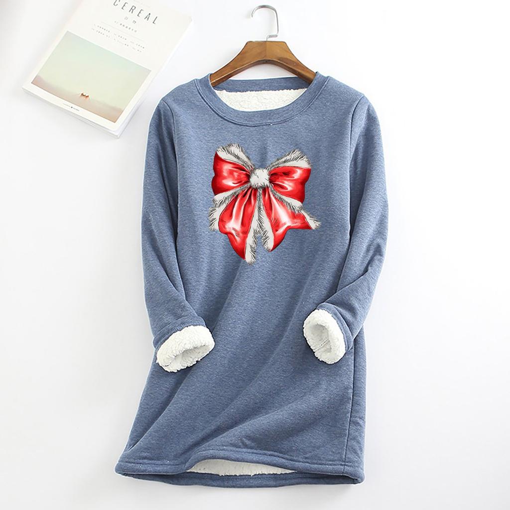 Women's Round Neck Print Thickened Plush Cashmere Warm Long Top