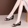 Fashion Spring Summer New Women's Shoes Simple Hollow Breathable Fish Mouth Exposed Slipping Slope Heel Spliced Women's Elegant Sandals