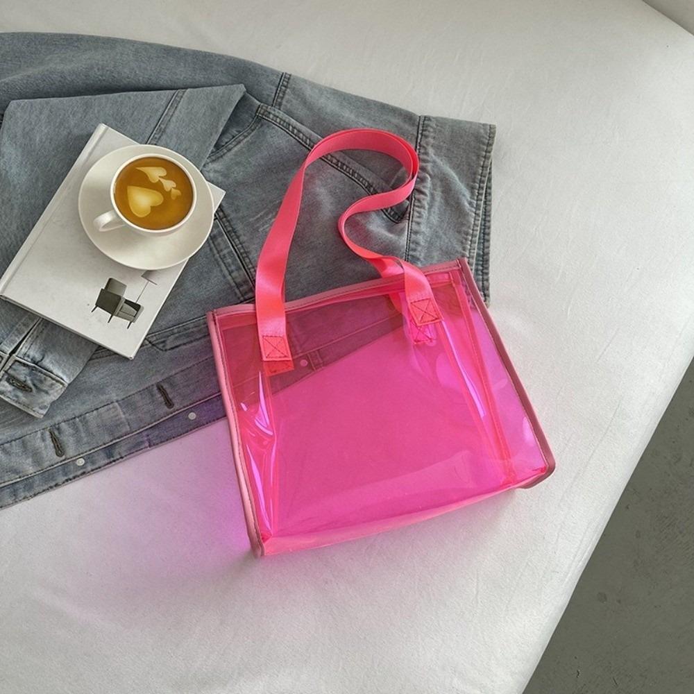 Square Transparent Handbag Candy Color PVC Tote Bag Casual Waterproof Shoulder Bag Female