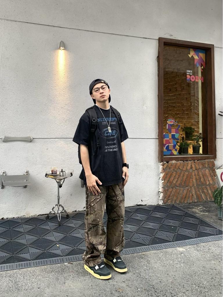 Унисекс Ретро Камуфляжные Потертые Рабочие Брюки - Прямые, Свободного Кроя, Повседневная Одежда для Отдыха на Природе