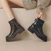 Krazing Pot Овчина Осенне-зимняя обувь Мотоциклетные ботинки с толстой подошвой Круглый носок Сохраняют тепло Ботильоны на молнии