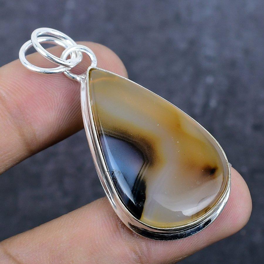 Драгоценный камень Монтана Агат Ручная работа Серебро 925 пробы Ювелирная подвеска 2,01" m4D45