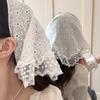 New Hollow Lace Scarf Retro Triangle Headscarf Embroidered Lace Neck Scarf White Lace Up Travel Photo Headband for Women Girls