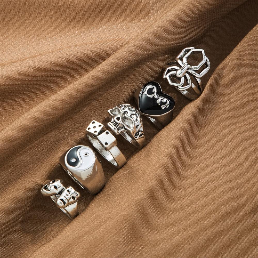 Элегантное и универсальное модное ретро кольцо-паук Тай Чи, простое кольцо из 6 предметов, популярные женские украшения