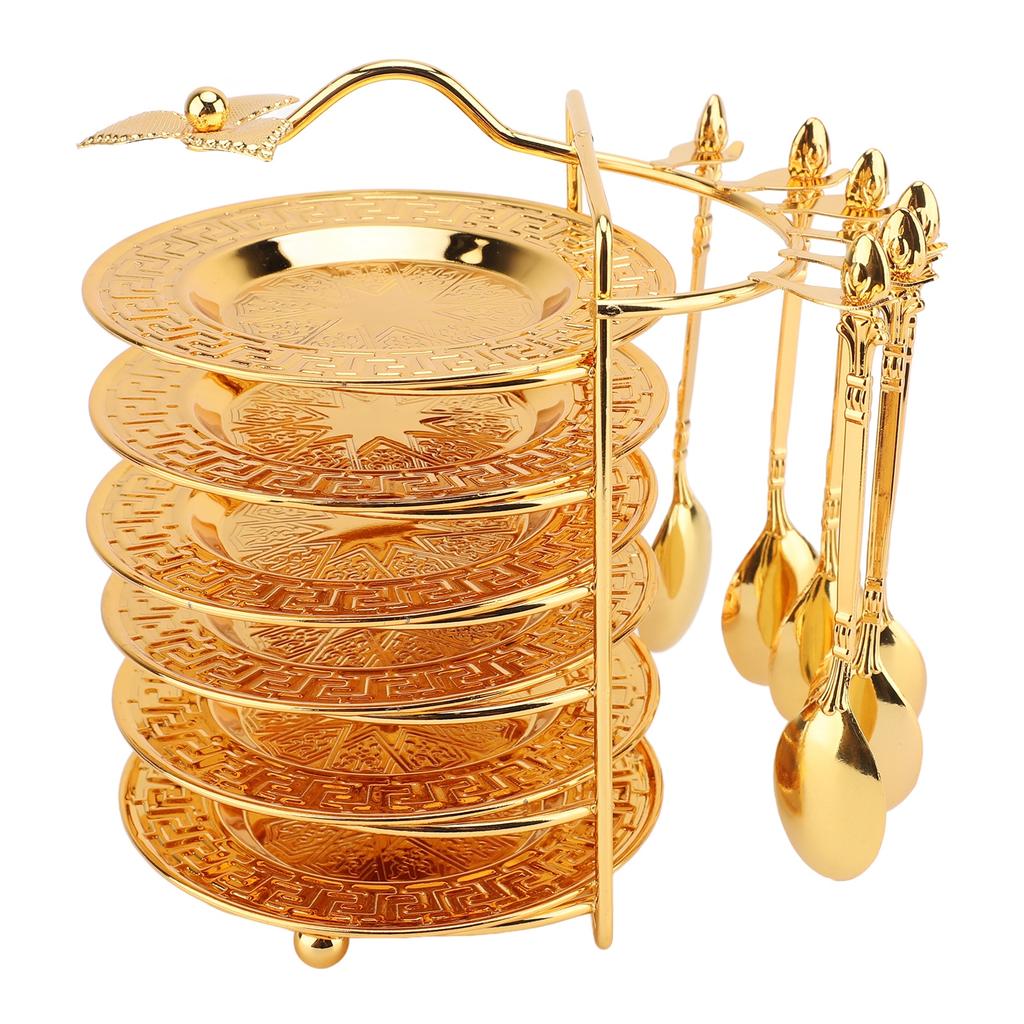 Набор тарелок, ложек и подставки для хранения, 6 подносов и 6 ложек, набор металлических столовых приборов в европейском стиле для стейков