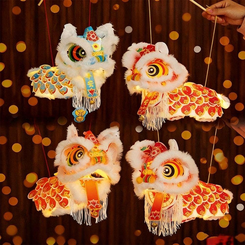DIY Material Package New Year Lion Dance Lantern with Tassel Waterproof Ancient New Year Lantern Hanging Ornament