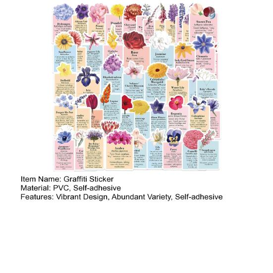 50 шт., водонепроницаемые наклейки с рисунком цветка и листьев, граффити, водонепроницаемые, устойчивые к выцветанию, водонепроницаемые наклейки для ноутбука, украшение для детского подарка