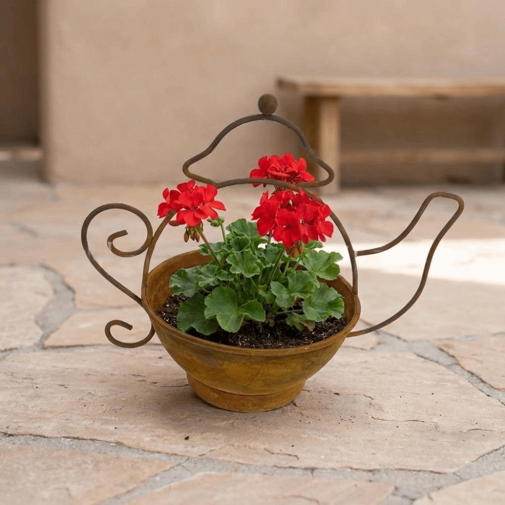 Decorative Kettle Shape Flower Pots Vintage Kettle Plant Container Front Porch