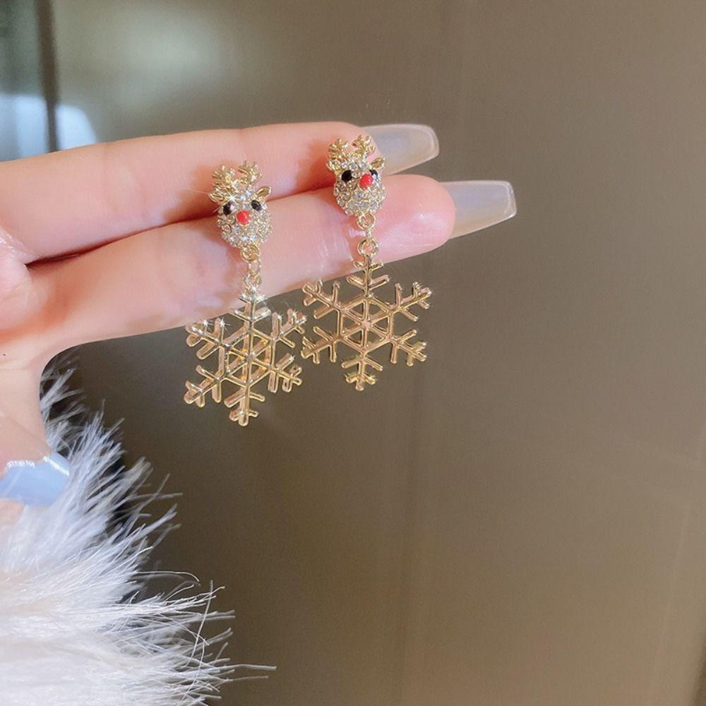 Elk Rhinestone Pendant Crystal Christmas Tree Earring Studs Merry Christmas Earrings Christmas