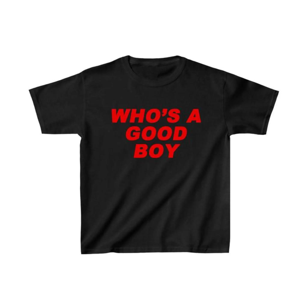 Whos A Good Boy Y2k Cropped Tee Unisex Trendy Cute Short Sleeve Aesthetic Preppy Cotton Tshirt