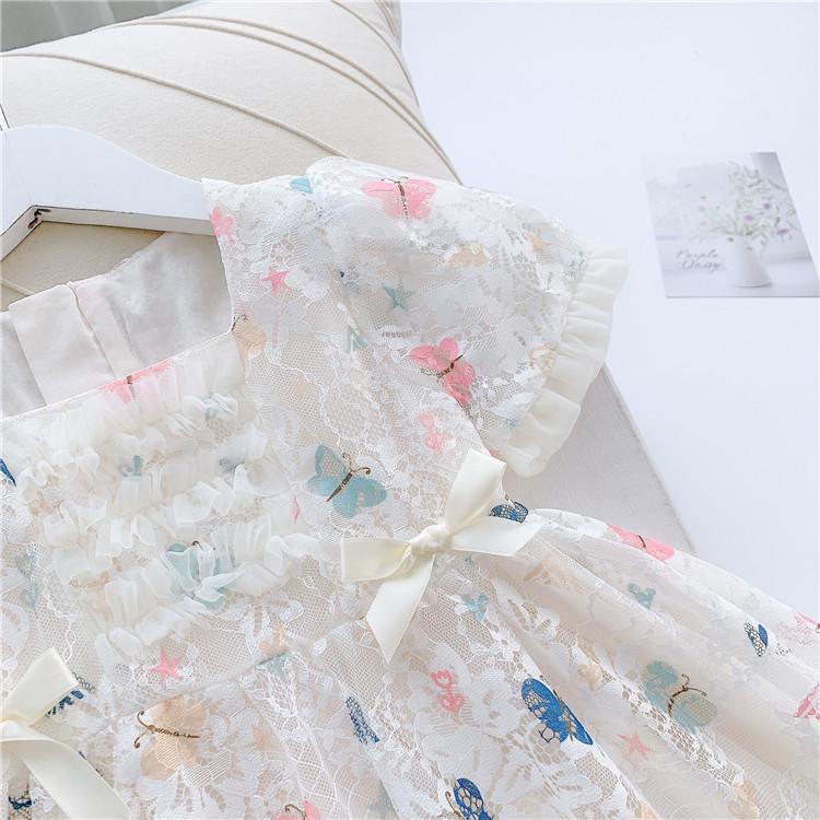 Платье принцессы с кружевом «Бабочки» - Летнее 2022 Корейский стиль Девочки Мода W001