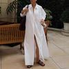 Women Shirt Dress Lapel Long Sleeve Side Slit Design Casual Shirt Solid Color Buttons Closure Maxi Dress Daily Wear