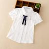 Girls Summer College Style Short Sleeve Shirt Middle and Large Children Solid Color Lapel Tops