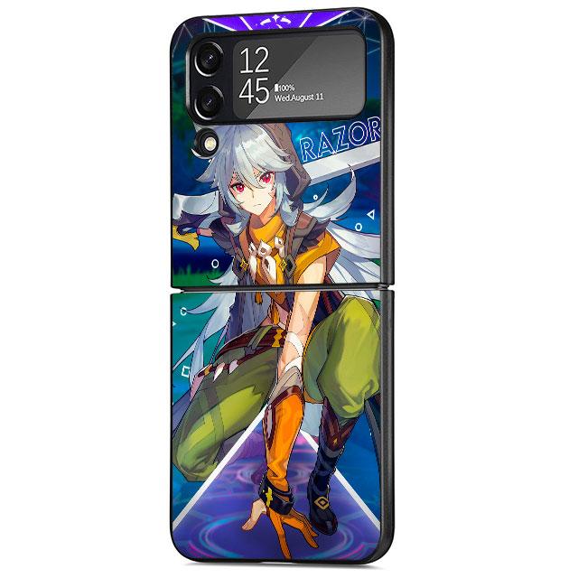 Чехол Genshin Impact Game для Samsung Galaxy Z Flip 4 Z Flip 3 5G ZFlip3 ZFlip Flip3 ZFlip4 zflip Защитная сумка Черный чехол