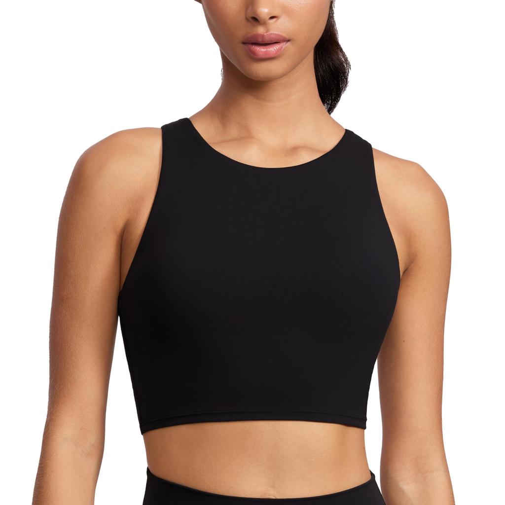 CRZ YOGA High Neck Racerback Sports Bra with Asian Butterluxe XS Women's Cups, Fit, Sport, Black,