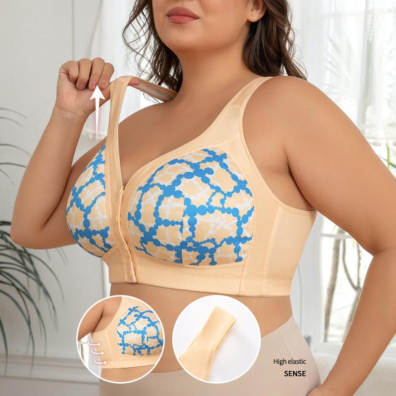 0XL-6XL Нижнее белье большого размера, бюстгальтер-топ без косточек с передней застежкой, с принтом