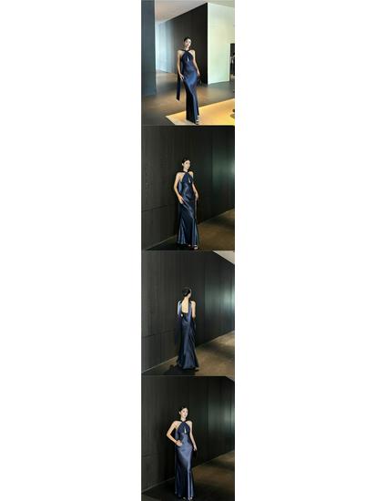 VENUIE French-Style Halter Neck Evening Gown - Women's Light Formal Party Dress