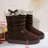 Милые плиссированные ботинки с бантом Женские 2025 Зима Кружевная отделка До середины икры Снежные ботинки Короткие плюшевые Нескользящие ботильоны Новые