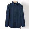 Men's Brushed Long Sleeve Shirt - Solid Color Business Casual Lapel Shirt
