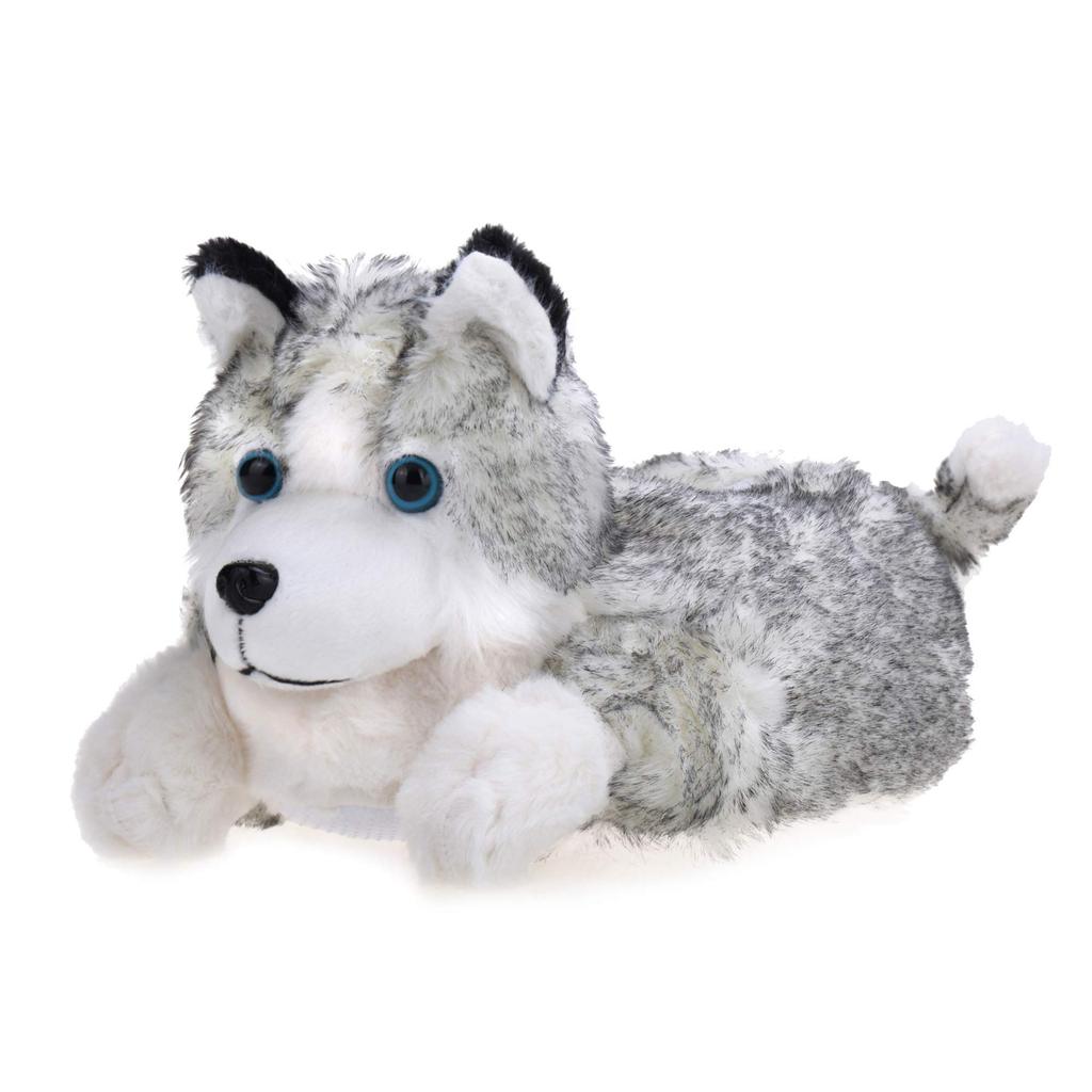 Onmygogo Fuzzy Plush Bulldog Slippers for Winter Indoor Slippers for Men and Women Gray Sizes Adults, Warm, Comfortable, Non-Slip (Light Husky,