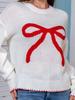 Женский вязаный пуловер с длинным рукавом и бантом - европейский и американский стиль