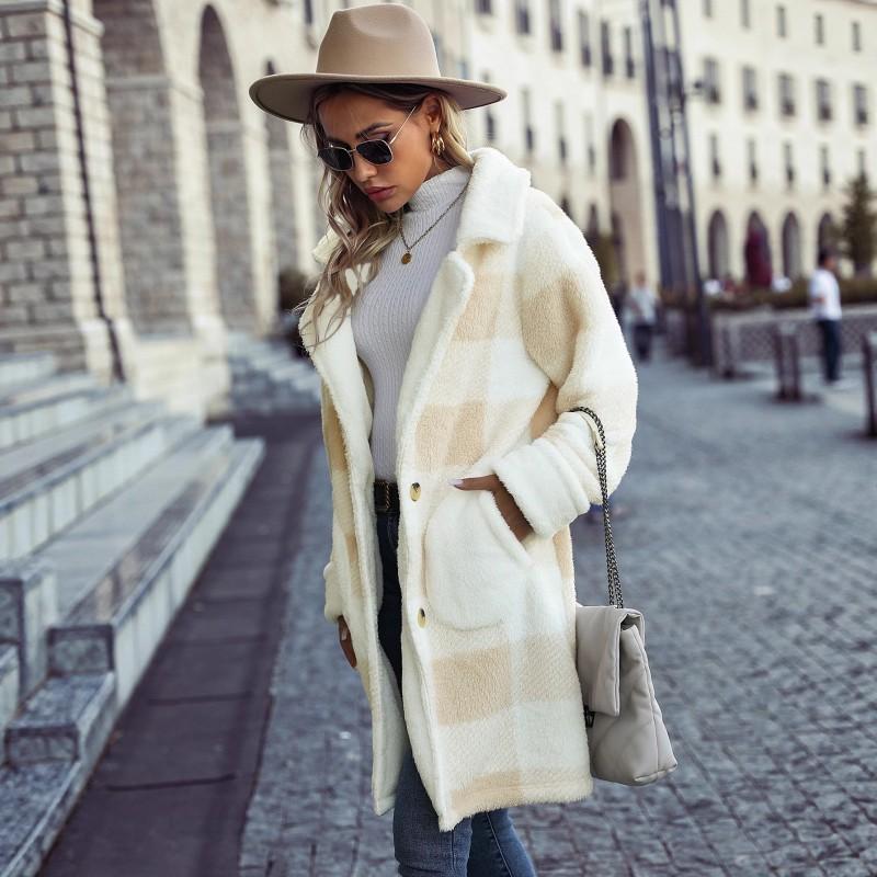 Womens Plaid Wool Blend Long Coat Single Breasted Notched Lapel Oversized Casual Winter Outerwear