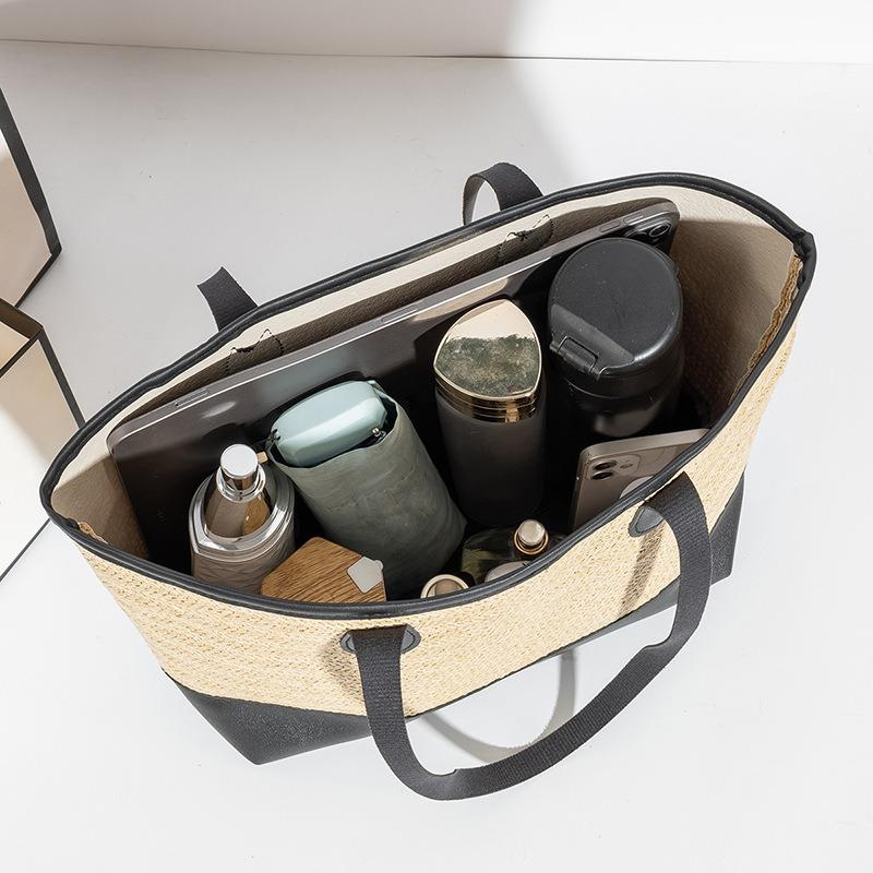 Повседневная и модная женская сумка-тоут из соломы с контрастной цветной вставкой, новая женская сумка класса люкс большой вместимости.