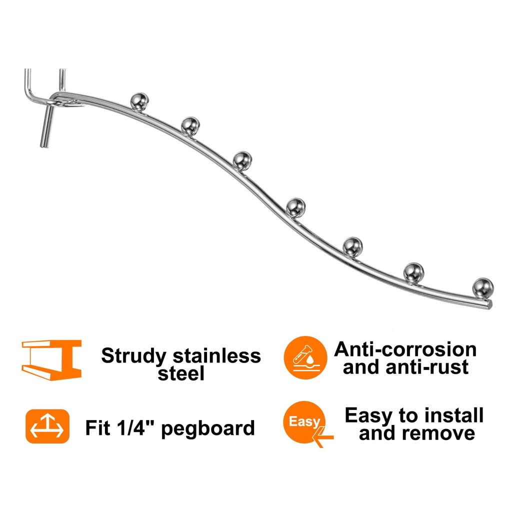 uxcell 27cm Stainless Steel Pegboard Tool Holder 25-Pack J-Hook Wall-Mounted Workbench