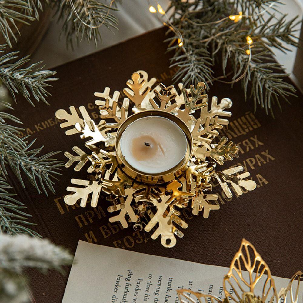 Modern Snowflake Candle Holders Golden Iron Christmas Candleholder Flower Shape Candlestick Tabletop Ornaments