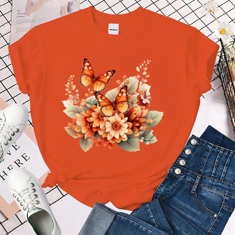 Горячие осенние футболки с принтом цветов и бабочек для женщин, летние футболки с коротким рукавом, повседневные топы с круглым вырезом