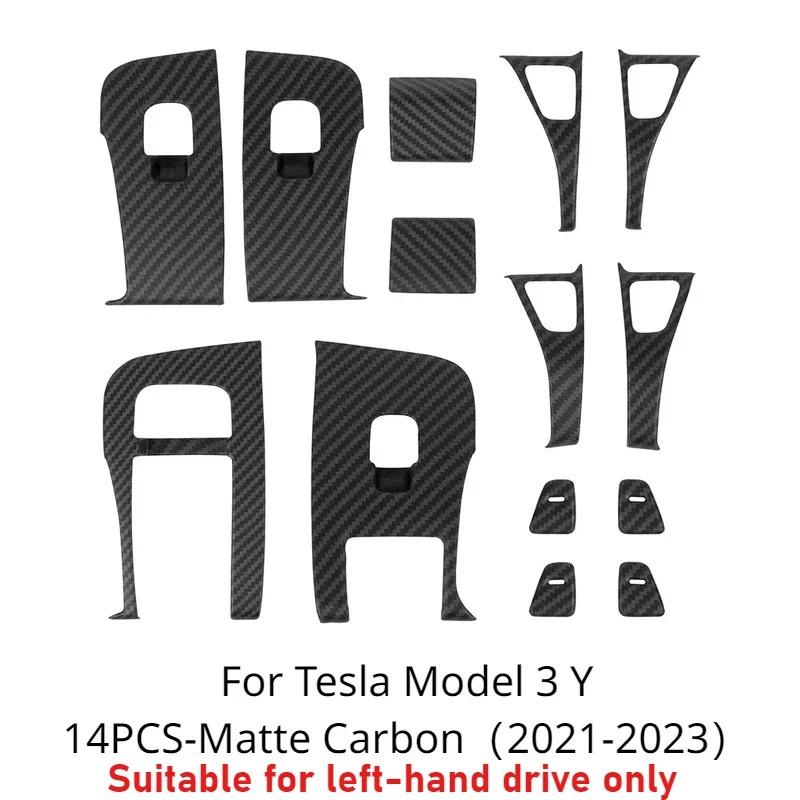 For Tesla Model 3 Y 2021-2023 Window Lifter Switch Buttons Cover Trim Frame Sticker Carbon Fiber ABS Car Interior Accessories