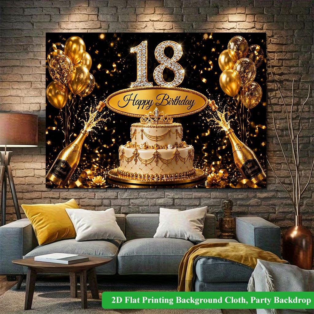 2D Flat Backdrop1pc Gold Theme Birthday Party Backdrop Banner Polyester Wall Decor For Living Room Bedroom Office Outdoor Decor Party