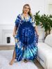 EDOLYNSA Navy Blue Women's Kaftan Hot Selling Bohemian Print Beach Dress Light Jacket Bathing Suit Cover Up Vacation Beach Wear House Robe Q1342