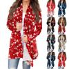 Женский повседневный кардиган с длинными рукавами и рождественским принтом без верхнего пальто