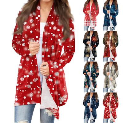 Женский повседневный кардиган с длинными рукавами и рождественским принтом без верхнего пальто