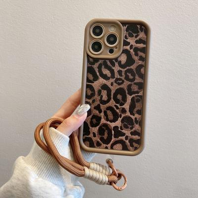Чехол с леопардовым принтом и шнурком для iPhone 16 15 14 13 12 11 Pro Max X XR XS 7 8 Plus SE, противоударный, мягкий, силиконовый чехол