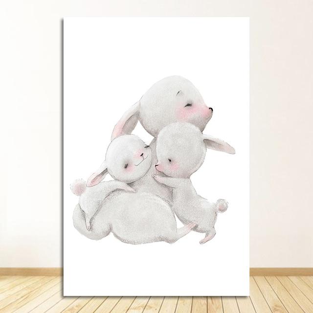 Медведь, настенная живопись на холсте, плакаты на скандинавскую тему и принты, настенные панно, декор для детской комнаты, цветок, кролик, друг, объятие, лиса, мышь