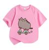 Cute Cartoon Cat Riding Scooter Print Kids 100% Cotton Crew Neck Short Sleeve T-Shirt, Unisex Boys Girls Casual Comfortable Lightweight Summer Basic T