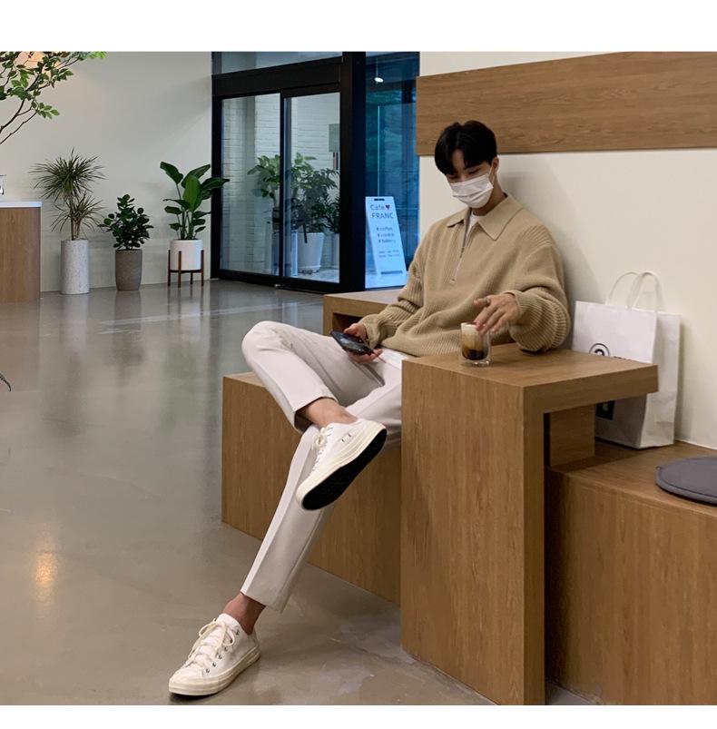 Men's Retro Korean Half-Zip Lapel Sweater - Loose Fit, Autumn/Winter Style Casual Trend