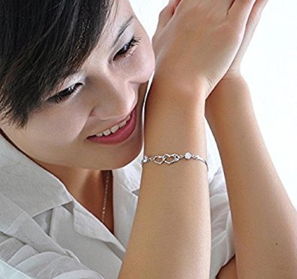 Double Heart Crystal Bracelet in 925 Sterling Silver Original Jewelry [Lovamor] & (Includes Pouch)