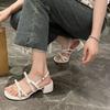 Fashion Mid Heels Women Sandals Buckle Thick Shoes 2024 Summer Shoes Dress Fashion Party PU Leather Women Shoes Zapatillas Mujer Pumps