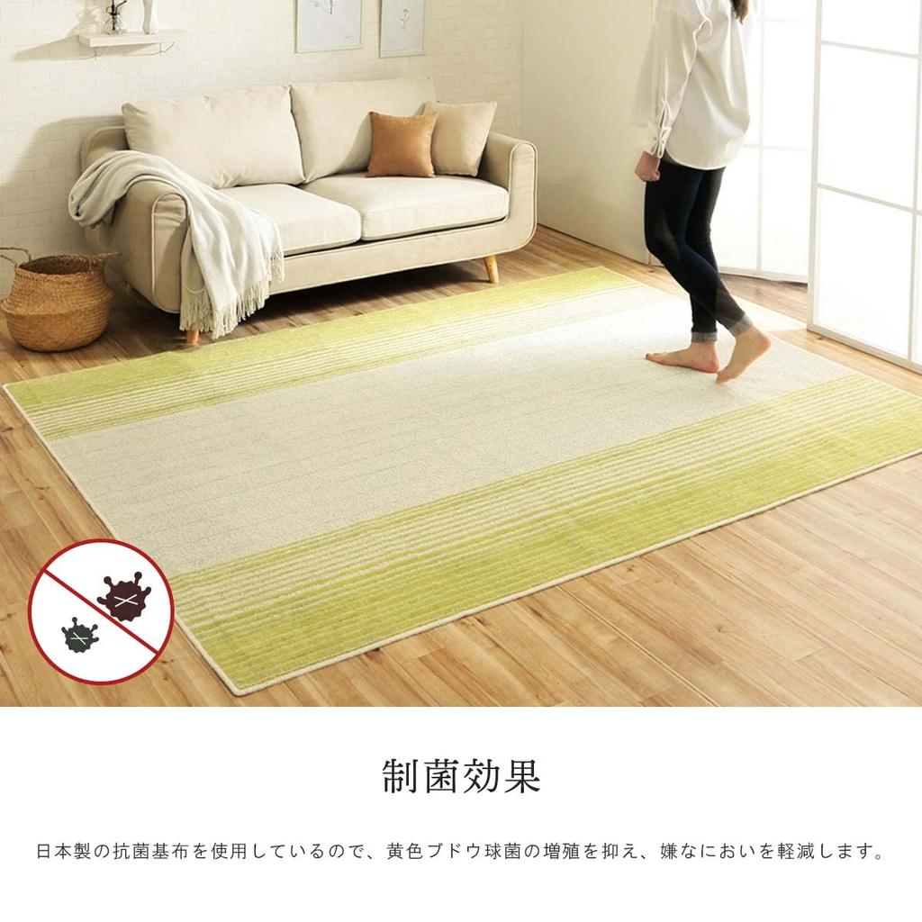 IKEHIKO Rug, Carpet with Insole, Gradient Border, Approx. 185 x 185cm, Square, Green, Made in Japan, Antibacterial, Washable #4729079