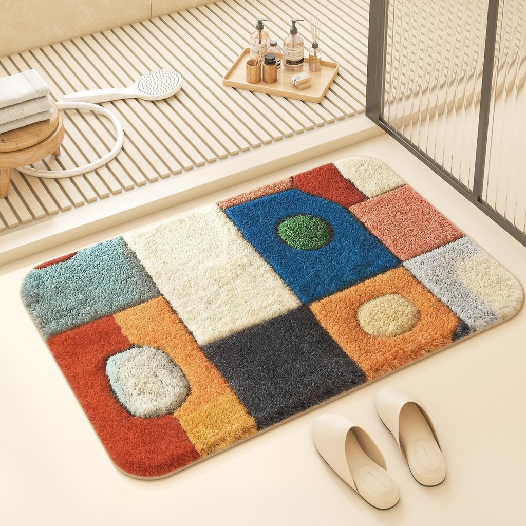 VIKAMA Modern Art Entrance Rug Colorful Circle Block Pattern Non Slip Washable Indoor Front Porch Floor Carpet